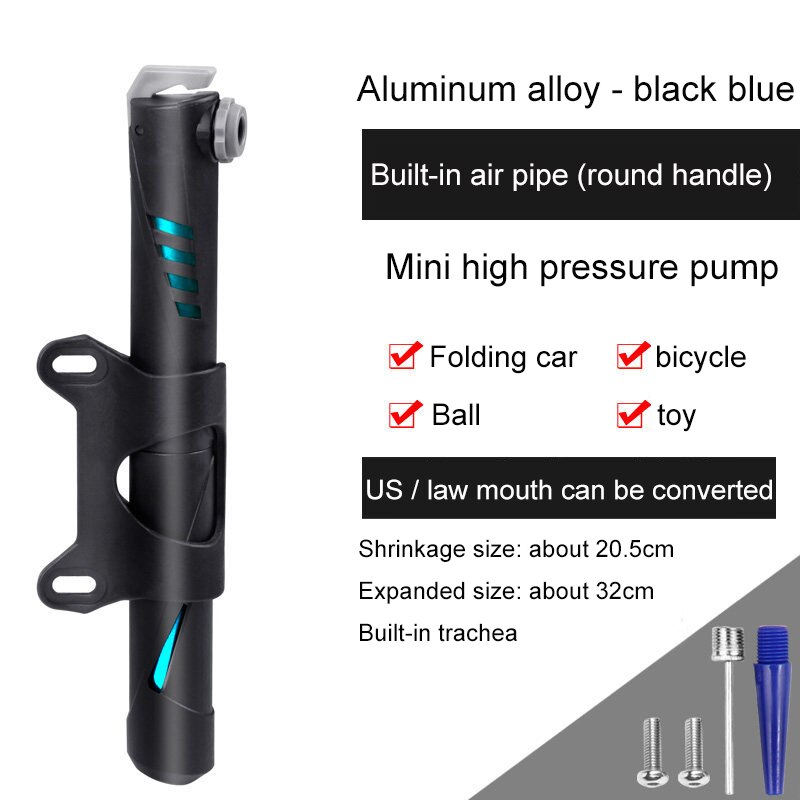 Cykel luftpumpe mini bærbar cykel hånd dæk inflator luft kompressor højtryk kugle dobbelt vej cykel mount cykel pumpe: Aluminiumblåt