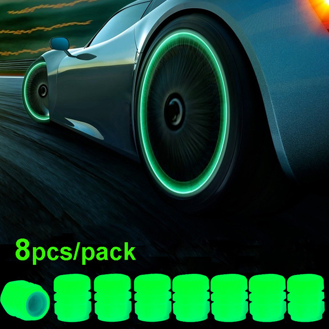 Luminous Valve Caps Fluorescent Night Glowing Car Motorcycle Bicycle Bike Wheel Tyre Hub Luminous Valve Stem Caps Decors: Dark Grey