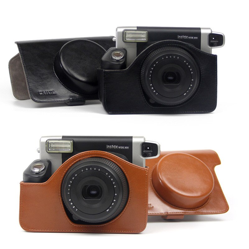PU Lederen Schouderband Tas Case Voor FUJIFILM Instax Breed 300 Vintage Effen Kleur Instant Camera Cover