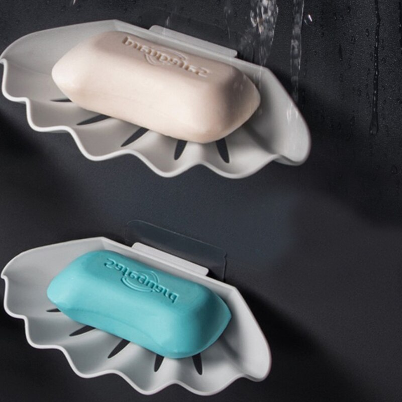 Jabonera con ventosa doble para el baño, accesorios para el baño, caja de almacenamiento, contenedor de plástico sin perforaciones, concha marina
