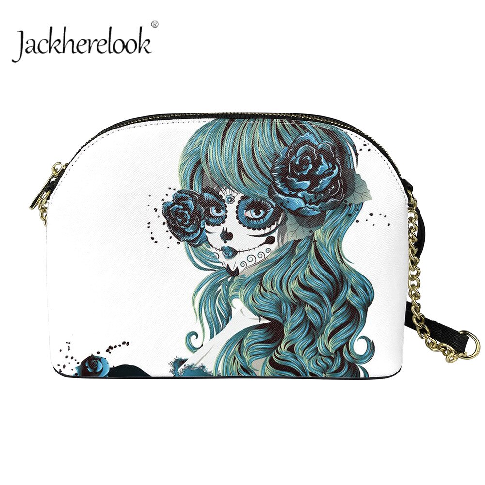 Jackherelook dames mini crossbody handtas met rits, gotisch schedelpatroon, pu leren dames outdoor schoudertas met kettingen: Hqcb 5006 d 49