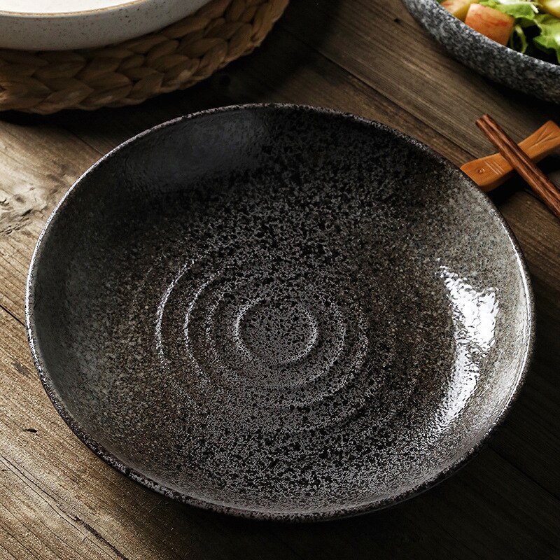 Japanese Style Ceramic Deep Dishes Household 8/10 Inch Salad Dish Dinner Plate Kitchen tableware Soup Bowl Serving Plates ZH655