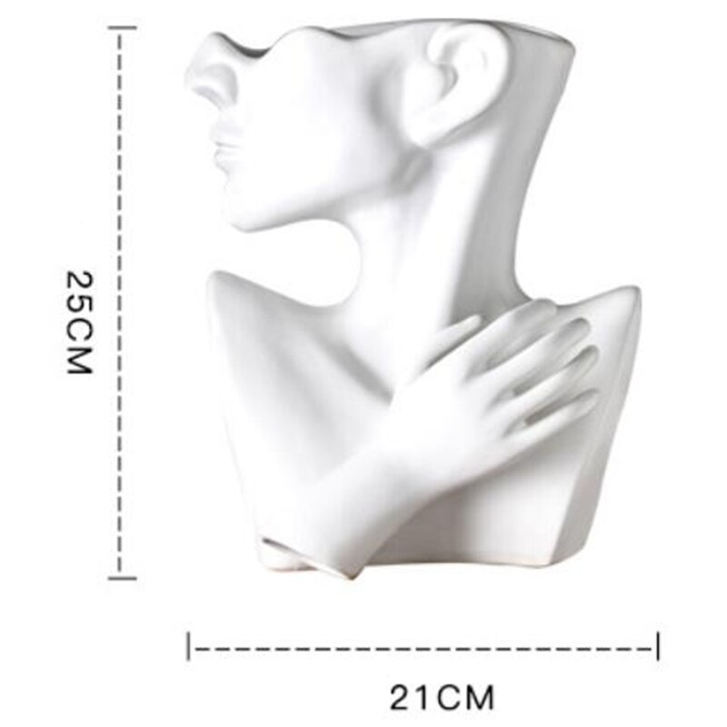 Half Body Face Ceramic Flower Pot White Figure Sculpture Crafts Desktop Flower Arrangement Container Garden Decoration