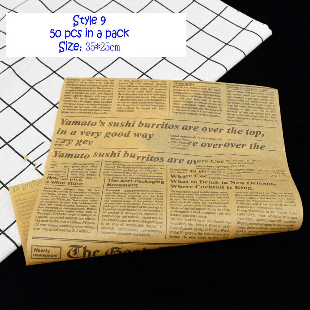 50 Uds papel encerado para alimentos grado grasa papel envolturas de alimento papel de envolver para pan Sandwich hamburguesa patatas fritas papel de envolver herramientas: I