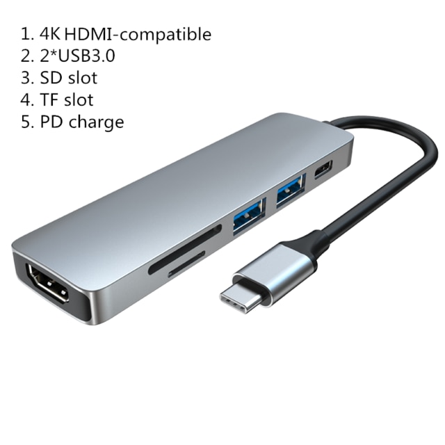 Hub USB C convertisseur Type C vers HDMI, 4K VGA RJ45 multi-usb 3.0 PD, Station d'accueil pour MacBook Pro: 6 in 1