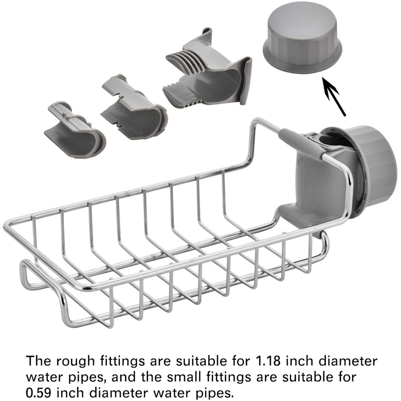 Spons Houder, Verstelbare Rvs Kraan Gemonteerd Spons Houder Voor Gootsteen Caddy Zeep Borstel Afwasmiddel Dr