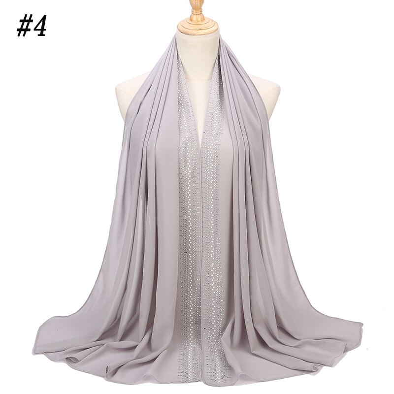 Bubbles Chiffon Scarf With Diamond Women Muslim Solid Color hijab Scarf Female Scarf Shawl Bead Wrap Muslim Hijabs