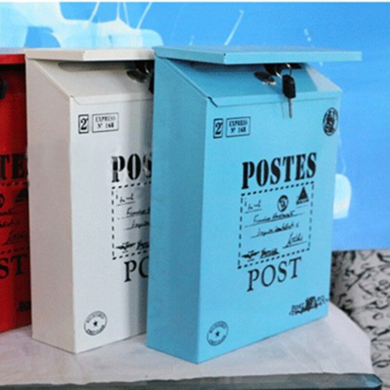 Metal Mail Box Case 4 Colors Vintage Metal Tin Newspaper Letter Mailbox Waterproof Post Box Lockable Box Garden Ornament