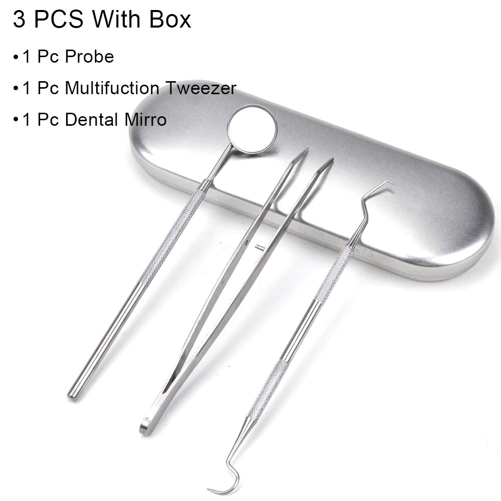 Stainless Steel Dental Tool Set Tartar Scraper Dental Mirror Dental Hygiene Kit Instrument Dental Pick Dentist Prepare Care Tool: 3PCS set with box