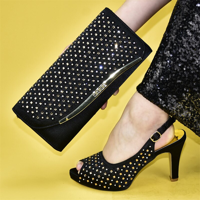 Fuchsia Color African Shoes and Bag Set To Match Latest Italian Shoes with Matching Bags Shoe: Black / 10