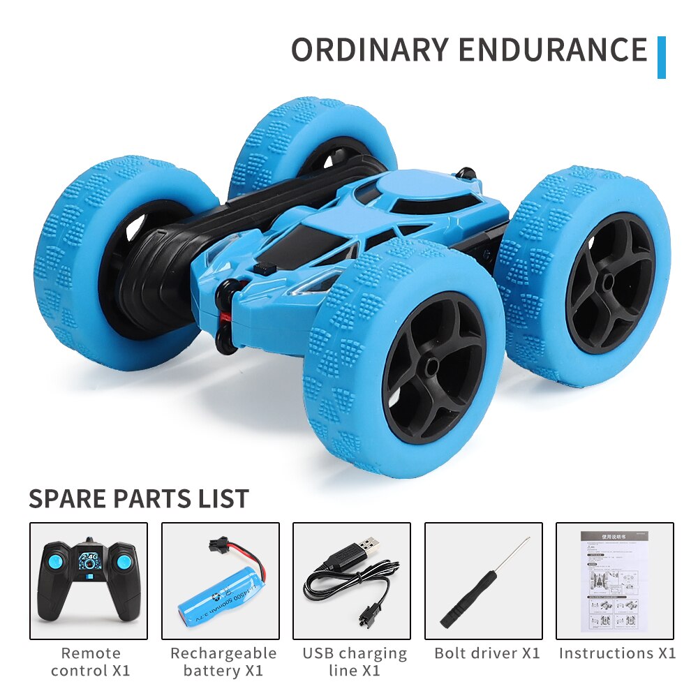 Afstandsbediening Auto Speelgoed 4WD Stunt Dubbelzijdig Voertuig Speelgoed Anti-Vallen Off-Road Drift Auto Jongen kinderen Speelgoed: Sky Blue