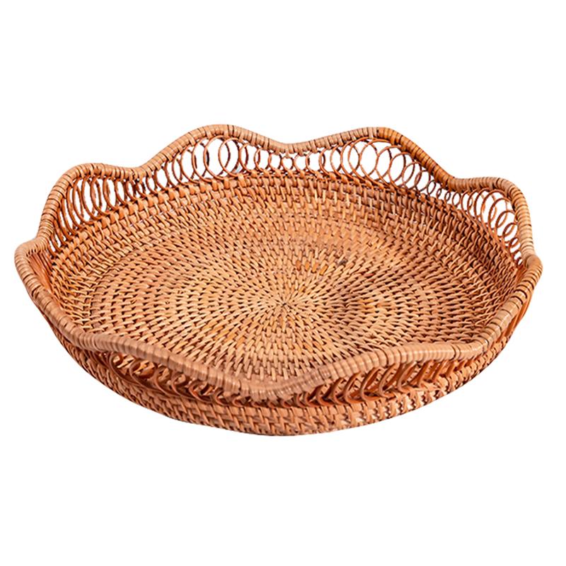 Rattan Woven Basket Shallow Weaved Storage Basket for Party And Wedding