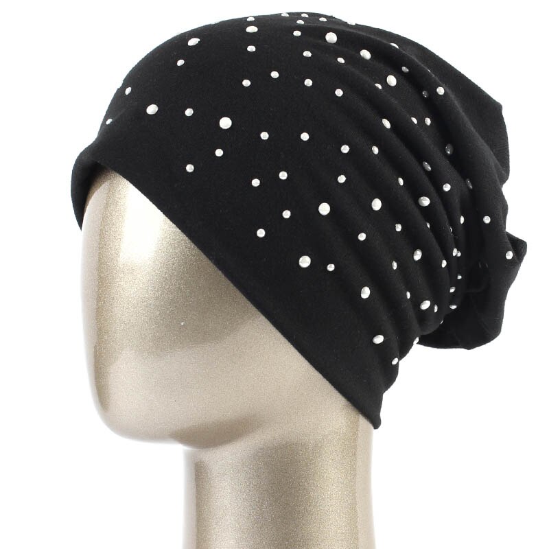 Geebro Women's Winter Slouchy Diamond Beanies &amp; Skullies Ladies Cotton Beanie Hat with Rhinestones Casual Thick Outdoor Ski Caps