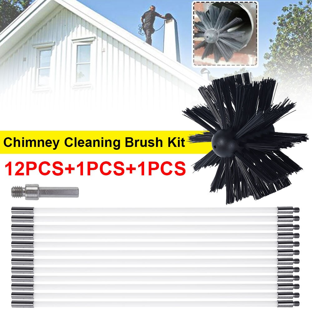 Chimney Cleaner Brush Kit Clean Rotary Sweep System Fireplace Kit Rod Tool Set Home Kichen Cleaning Nylon Brush With Long Handle