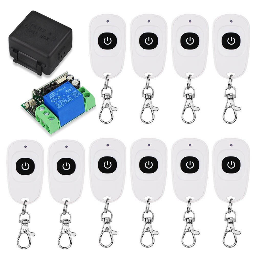 315 / 433 Mhz RF Transmitter Remote Controls Wireless Remote Control Switch DC12V 1CH Relay Receiver Module for Access Control: 10 White Remote
