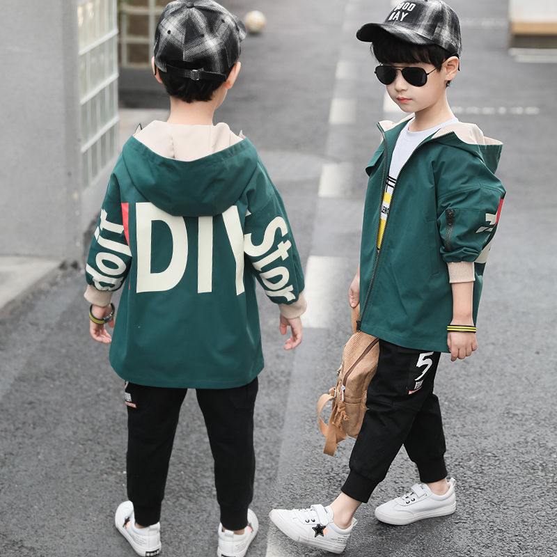 Barnkläder pojke kappa trench 3-11 år gammal lång jacka vårkläder barns stora barn casual koreanska: Grön / 5t