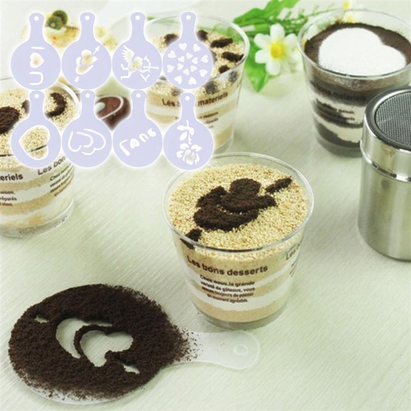 8Pcs Coffee Latte Cappuccino Barista Art Stencils Cake Duster Templates Coffee Tools Christmas /Valentine Coffee Stencils