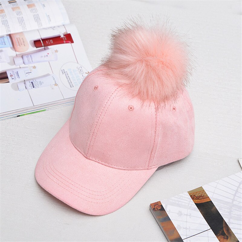 Inverno Pompon Rosa In Pelle Scamosciata Donne del Berretto Da Baseball Autunno Casual Streetwear Nero Elegante Cappello Della Protezione Del Cappello di Moda Femminile Regolabile: 3