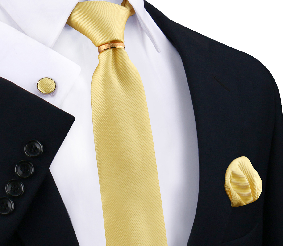 Conjunto de gravatas de seda sólida de luxo para homens gravata lenço abotoaduras com anel de metal dourado broche terno festa de casamento acessórios masculinos: Azul
