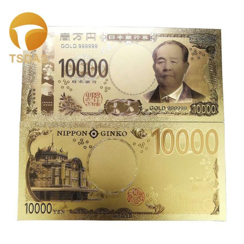 24k Gold Plated Banknote Japan 10000 Yen Gold Foil Note Fancy Collectable Banknotes Value 10pcs/lot: 10.000 Yen
