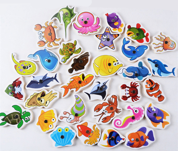 Baby Educational Toys 32Pcs Fish Wooden Magnetic Fishing Toy Set Fish Game Educational Fishing Toy Child Birthday/Christmas