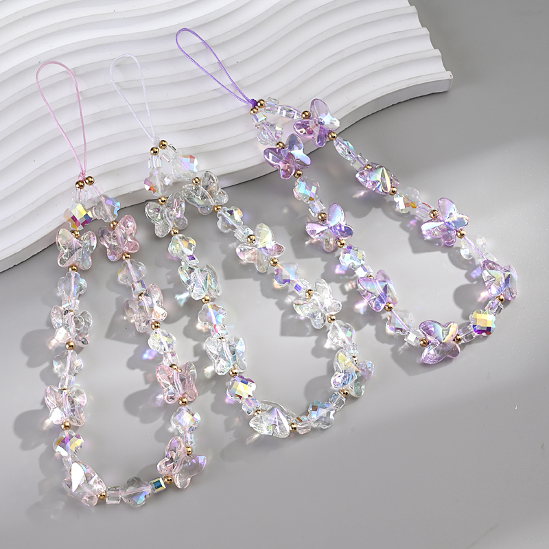 Women Girl Acrylic Mobile Phone Chain Transparent Sweet Butterfly Telephone Hanging Cord Anti Cellphone Lanyard Jewelry