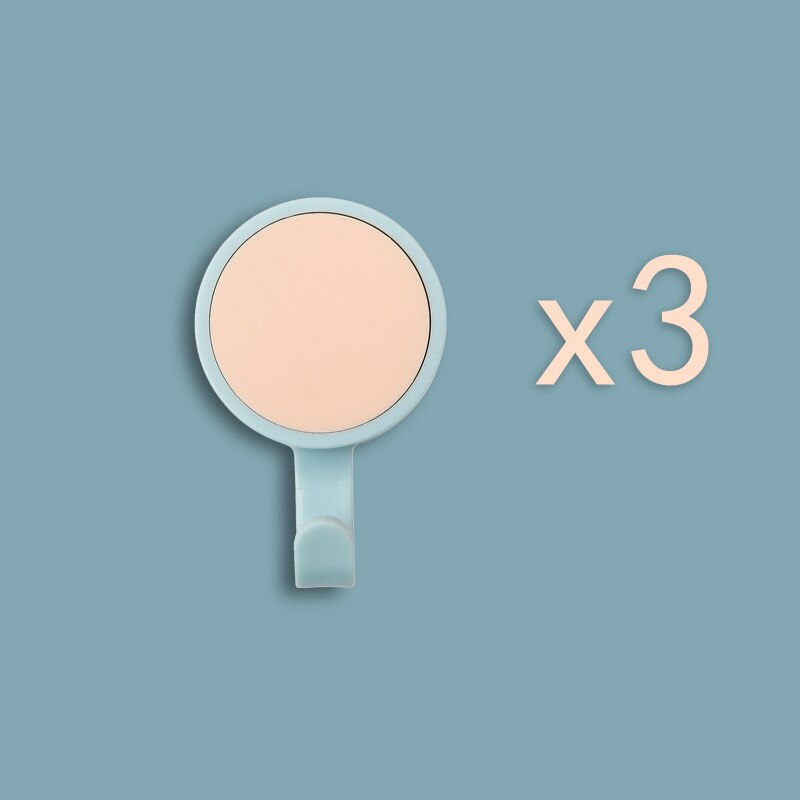 Muur Gemonteerde Sterke Nail-Gratis Haak Geplakt Effen Gekleurde Muur-Gratis Punch-Gratis Naadloze Haak Badkamer keuken Haak 3 Pcs Verkoop: Pink and Blue