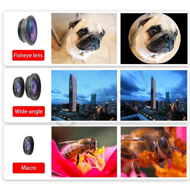 Macro Fisheye Groothoek Lens Camera Kits Met Clip Voor Iphone Xiaomi Mobiele Telefoons Camera Lenzen Fish Eye Zoom Lens macro Lents