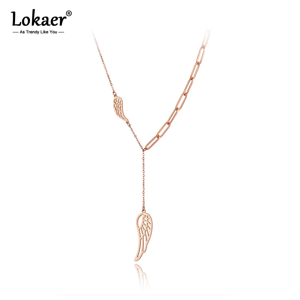 Lokaer Originele Titanium Staal Angel Wings Charm Hanger Kettingen Trendy Rose Gold Choker Ketting Voor Vrouwen Meisje N20114