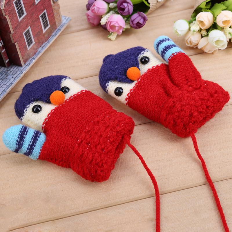 Children Knitted Elastic Fleece Thick Crochet Gloves Full Finger Mittens Cartoon Bird Mittens Warm Winter Gloves for Kids