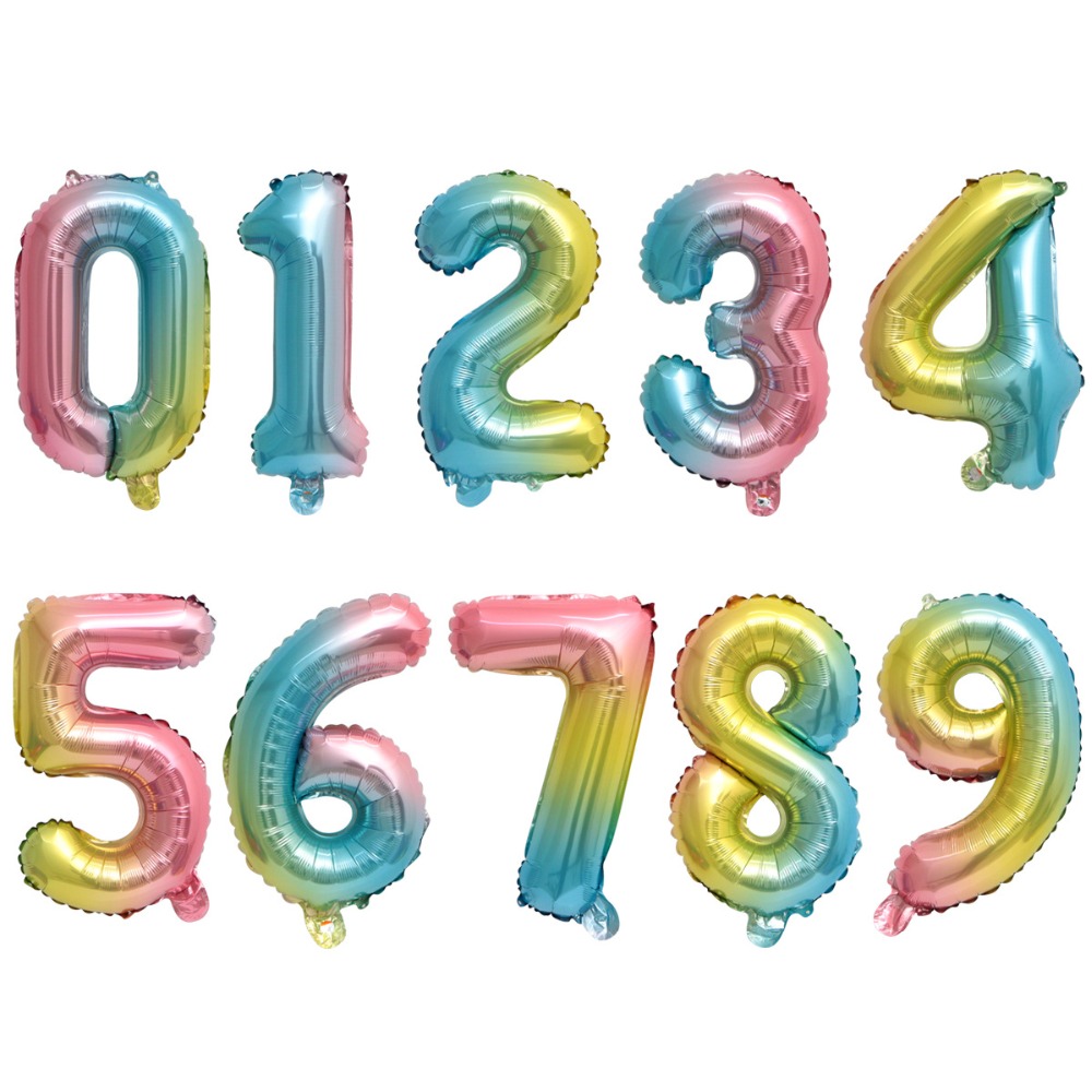 1pcs Rainbow Number Balloons Gradient Heart Star Love Happy Birthday Balloons for Birthday Baby Shower Anniversary Wedding Party