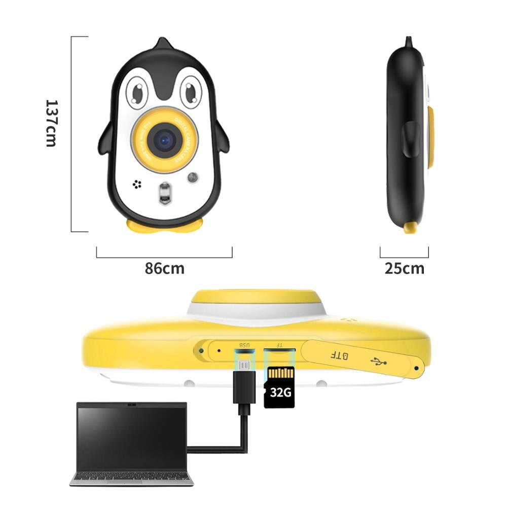 Crianças câmera digital 2mp 1080p pinguim bonito ip68 à prova dip68 água de vídeo 2.4 polegada tela jogo crianças câmera presente natal cartão memória