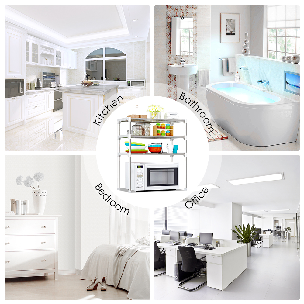 2-Tier/3-Tier Microwave Shelf Rack Kitchen Shelf Spice Organizer Kitchen Storage Rack Bathroom Organizer Shelf Book Shoes Shelve