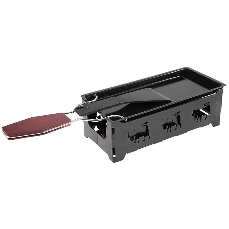 Ost raclette, bærbar non-stick ost raclette rotaster bakebrett komfyr med wodd håndtak grillverktøy