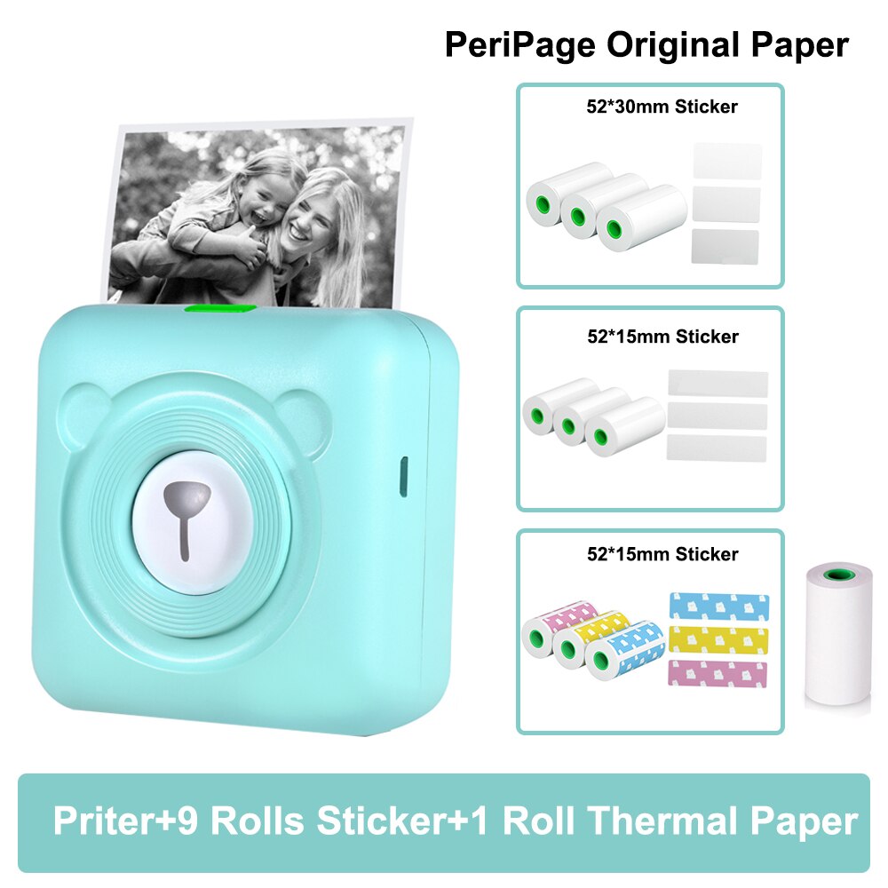 PeriPage A6 203DPI Pocket Thermal Printer Wireless All-in-One Printer BT Picture Label Receipt Paper Printer AR Photo Function: GR-10 papers