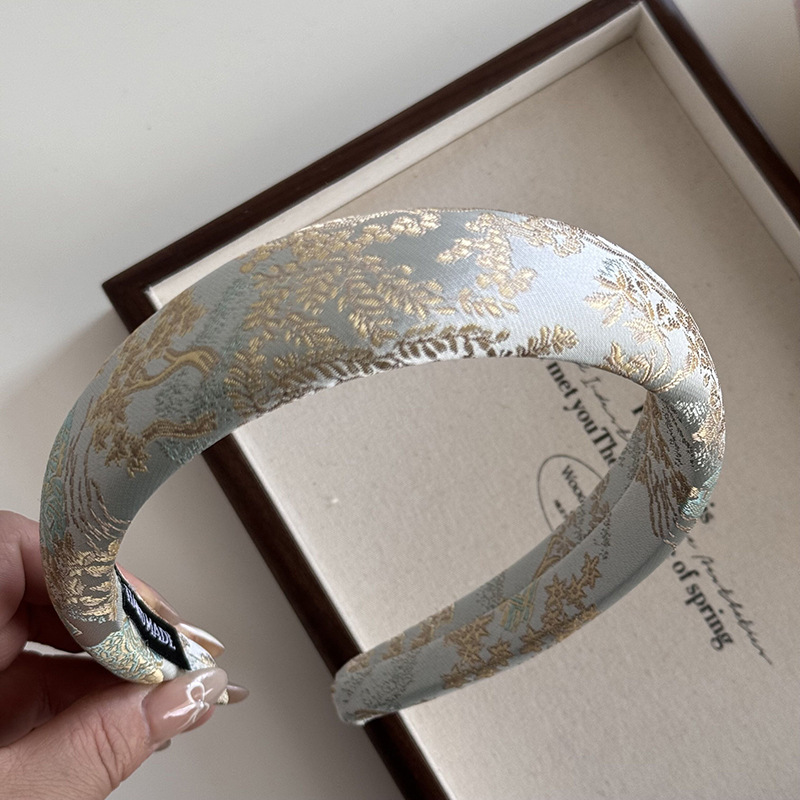 Nueva diadema bordada china, diadema de Jacquard de estilo chino para mujer, aro para el pelo , banda para el pelo con calavera alta, tocado vintage: YELLOW