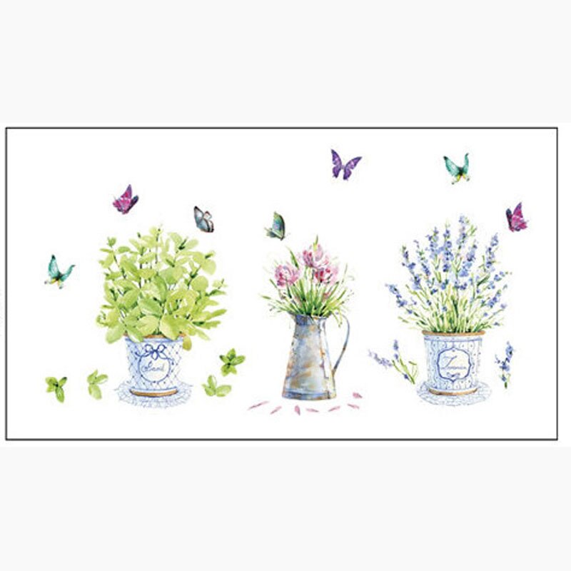 Diy wallstickers hjemmeinnredning potte blomsterpotte sommerfugl kjøkken vindu glass baderomsdekaler vanntett