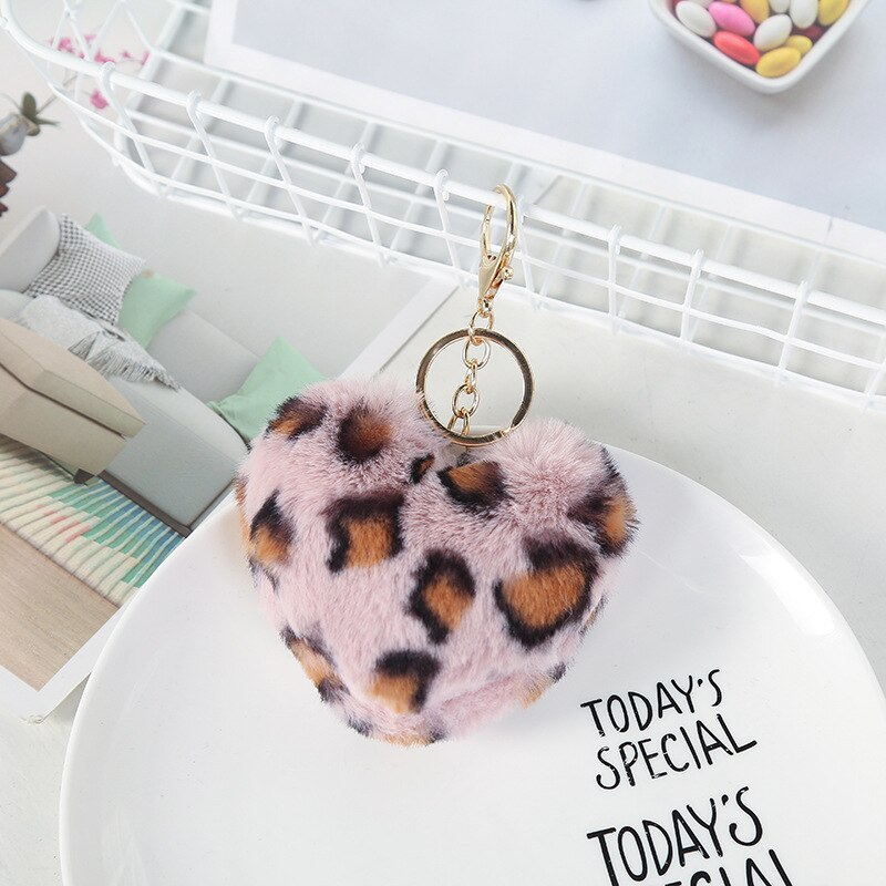 Leopord motif coeur Pom-pom porte-clés style coréen valise ornements voiture porte-clés pendentif: Style 2