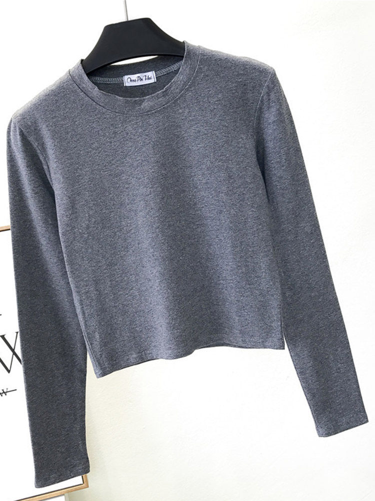 Ropa negra sexi para Mujer, Ropa de Mujer con cuello redondo y manga larga para ombligo, Ropa informal de para Mujer: M / Gris oscuro