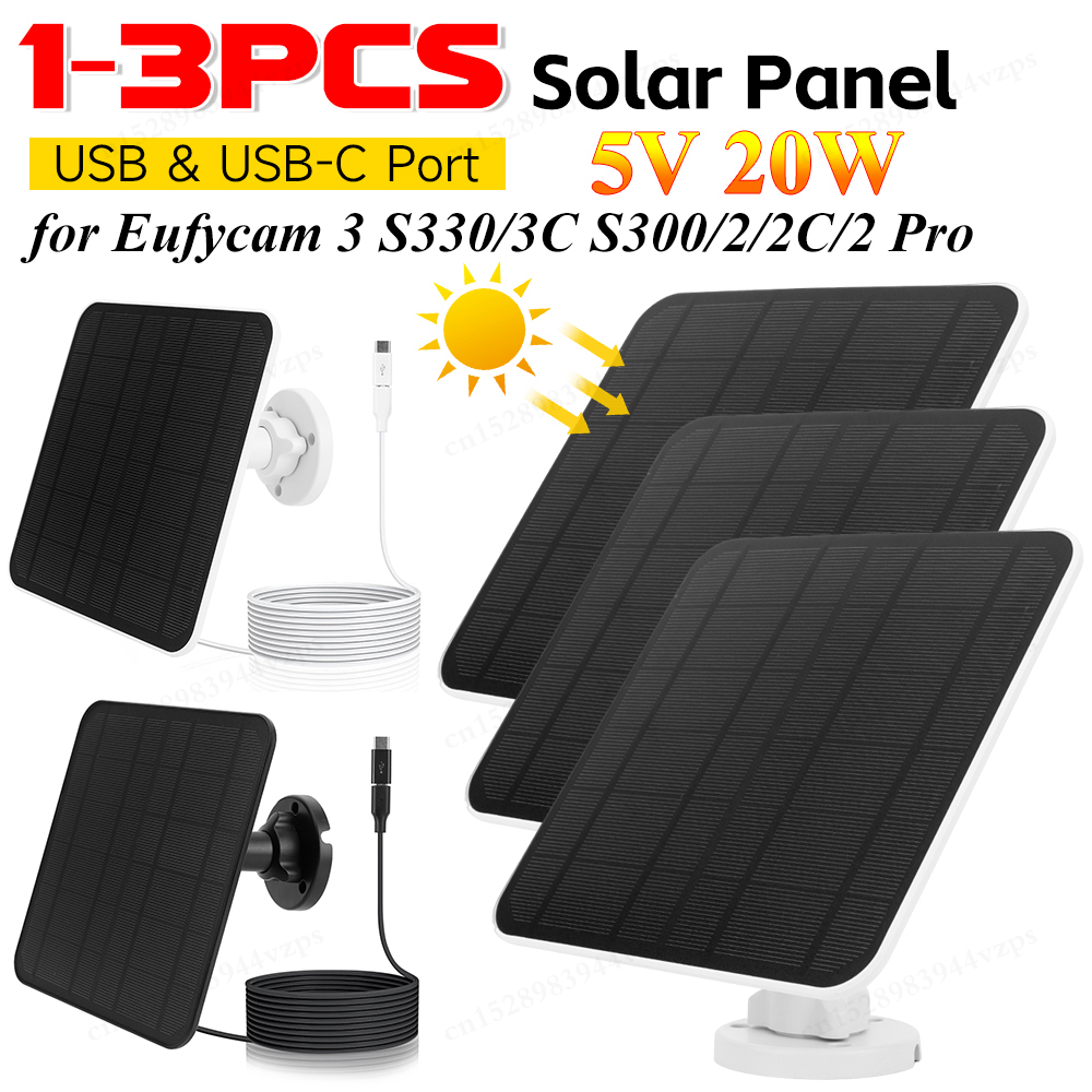 Wodoodporny panel słoneczny 5V 6W Ładowarka do kamer z ogniwami słonecznymi Port Micro USB i USB-C 360 ° Regulowany panel słoneczny do Eufycam 3/3C/2/2