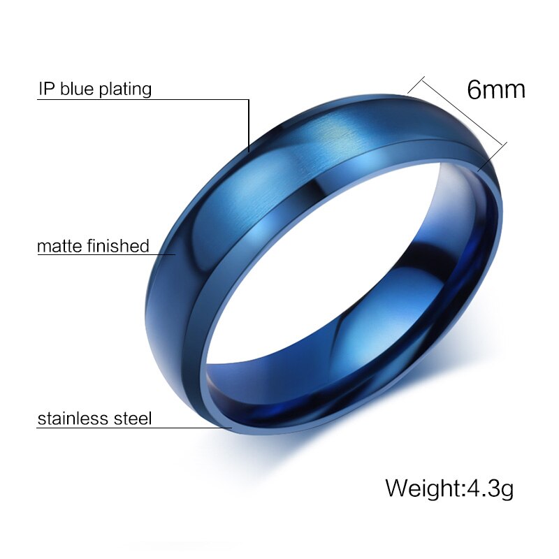 Anillo azul clásico para hombre, joyería de acero inoxidable, de de boda, talla de EE. UU. 4 5 6 7 8 9 10 11 12 13 14