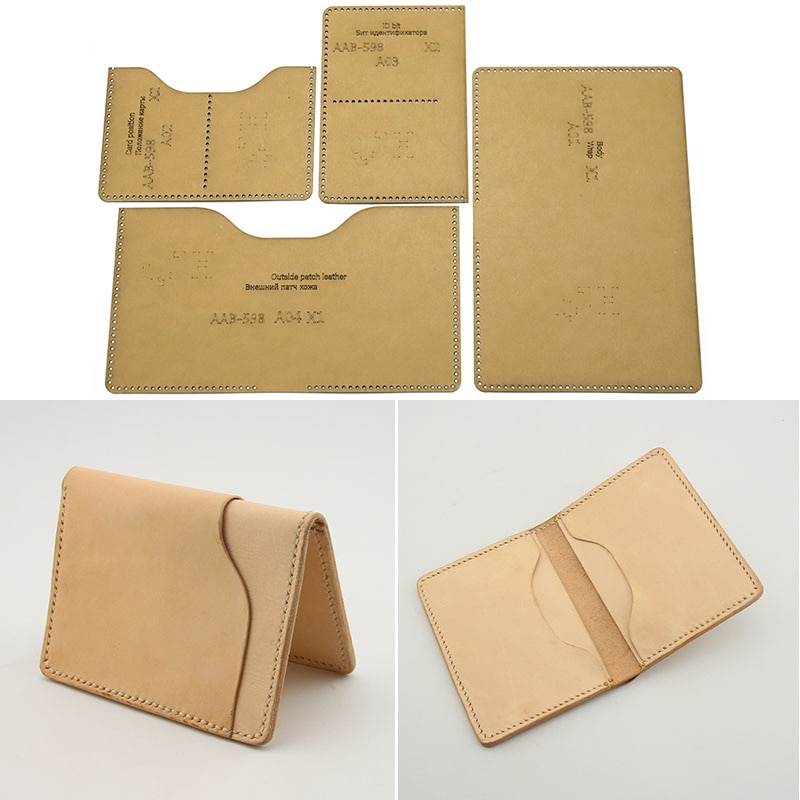 Portefeuille en papier kraft 14.2cm x 10cm, modèle de papier kraft, pour le rangement de cartes doubles, dossier d&#39;identification, outil d&#39;artisanat en cuir, modèle de couture