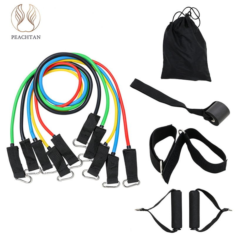 Peachtan 11 Stks/set Resistance Bands Yoga Oefeningen Fitness Rubber Buizen Band Pull Touw Fitness Workout Yoga Equippments