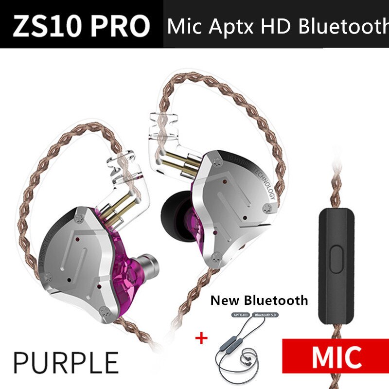 Kz  zs10 pro aptx hd bluetooth-kabel i örat hörlurar hybrid 4ba 1dd hifi bas hörlurar metall hörlurar sport för iphone