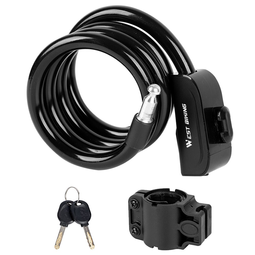 Candado para bicicleta MTB, seguridad antirrobo de 1,2 m, candados para cables de acero para bicicletas, elementos de reparación antiresistencia para exteriores para ciclismo occidental: Black
