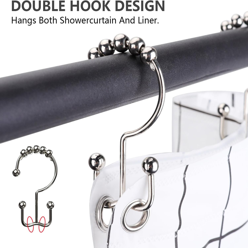 Gancho para cortina de ducha de acero inoxidable, anillo de bola de rodillo de Metal, gancho deslizante de doble cara para cortinas de barra de ducha de baño, 12 Uds.