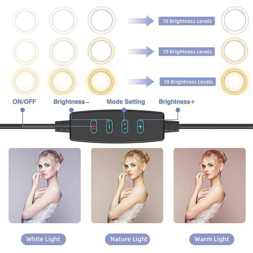 10in LED Selfie Anello di Luce With2.1mTripod Illuminazione Fotografica Con La Luce Della Lampada Ring Per Rendere Per Mobile Youtube Il Treppiedi Per Il Telefono