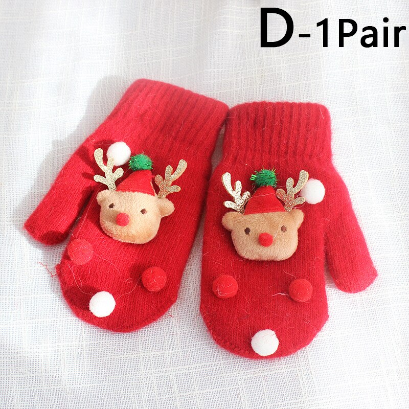 Christmas Red Full Finger Gloves Mittens Snowman Gloves Girl Knitting Needle Thickened Party Year Children