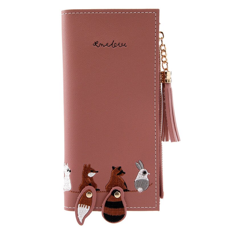 Dam plånböcker räv katt lång tofs myntkorthållare handväska paket kvinna plånbok portafoglio donna monedero mujer portfel damsk: Rd