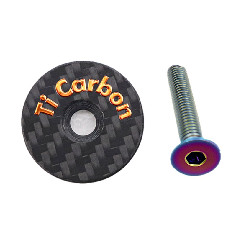 Carbon Bicycle Stem Top Cap with Screw For od2 31.8mm-28.6mm 1 1/8" Steerer Fork Tube Headset Cap Cover: Rose Rainbow Ti
